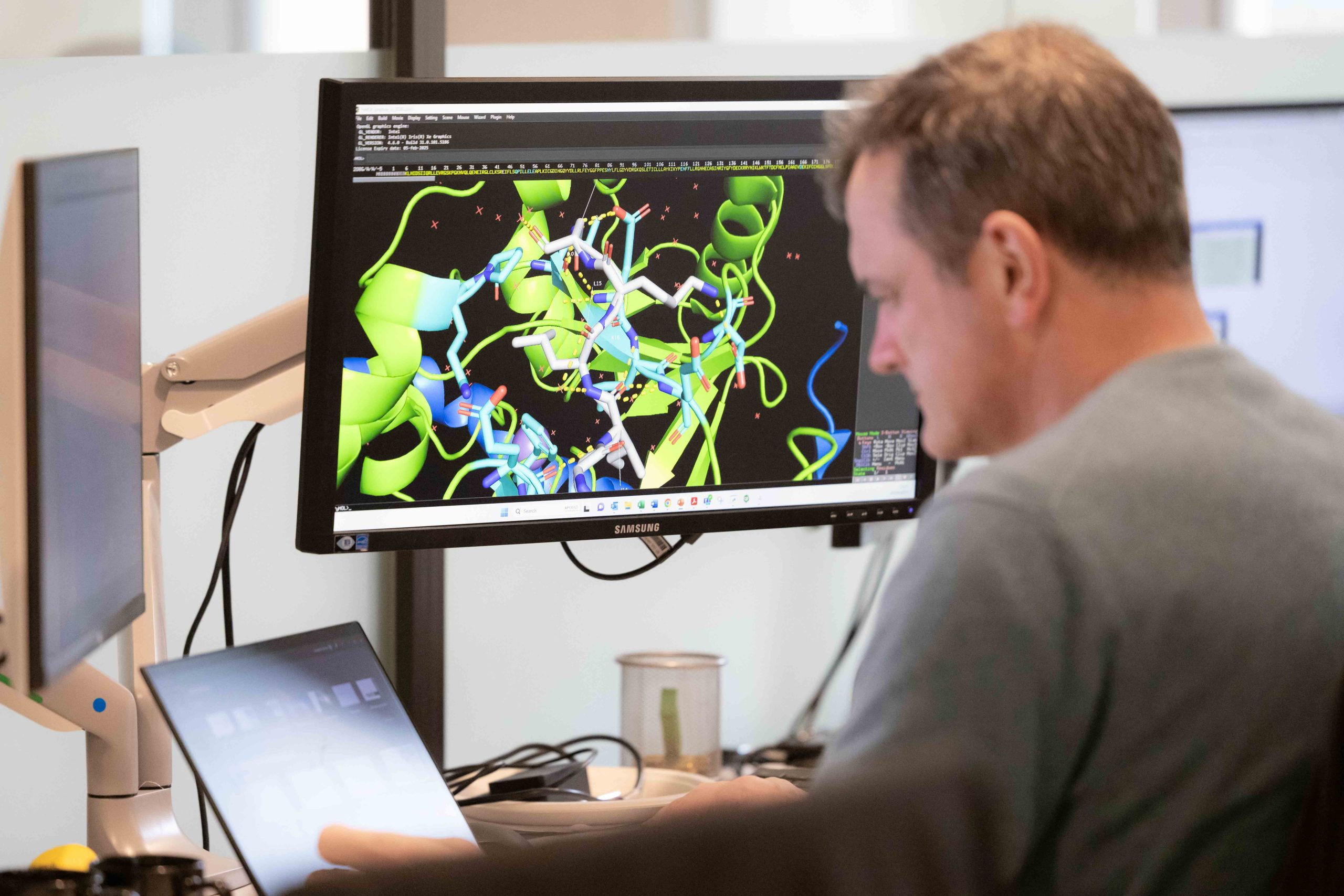 Research scientist reviewing molecules on their computer