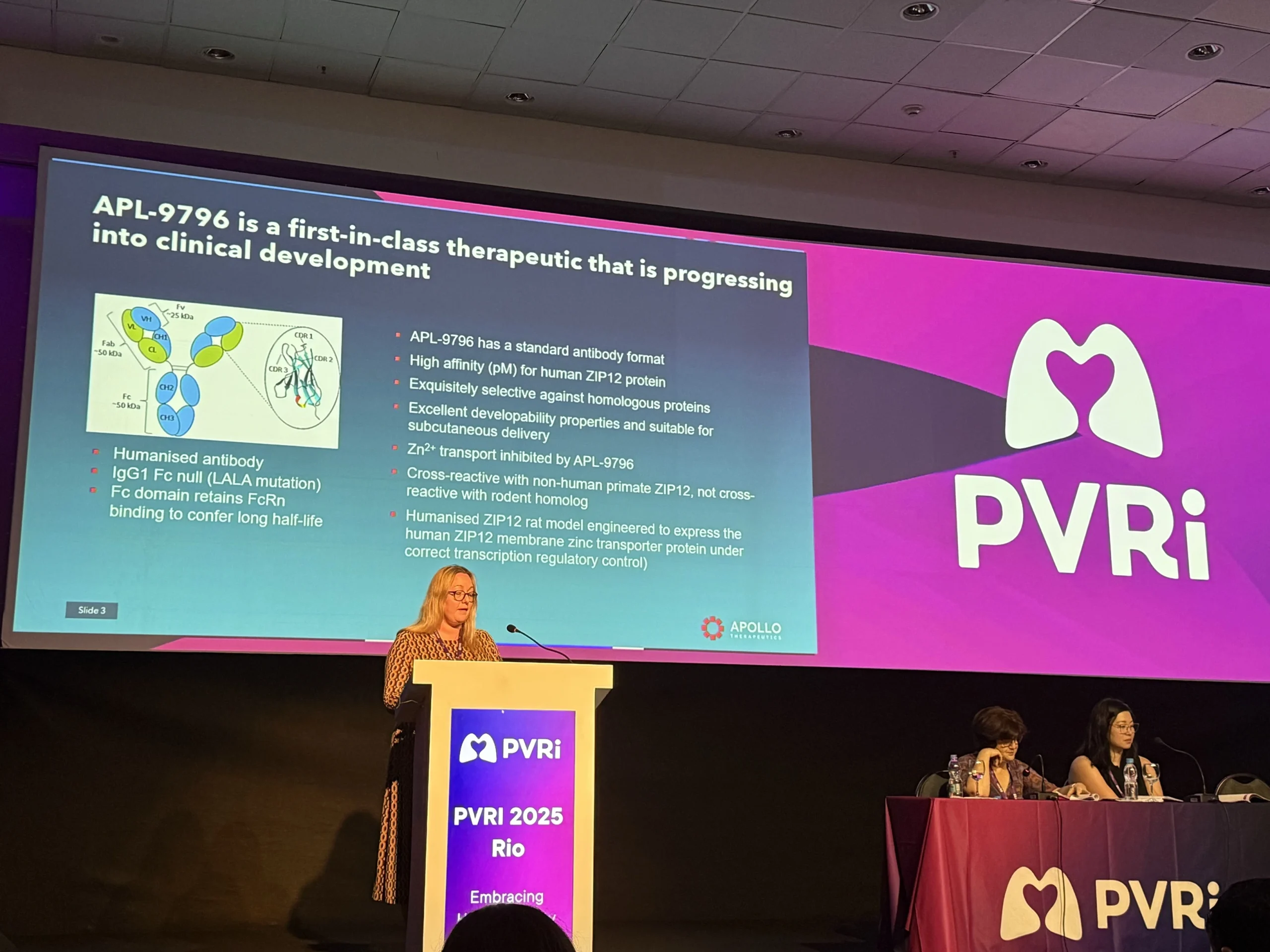 Stephanie Hopley on stage speaking at PVRI